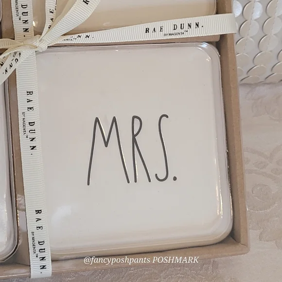 new!RAE DUNN white wedding engagement anniversary coaster 4 piece set sealed - Picture 11 of 12